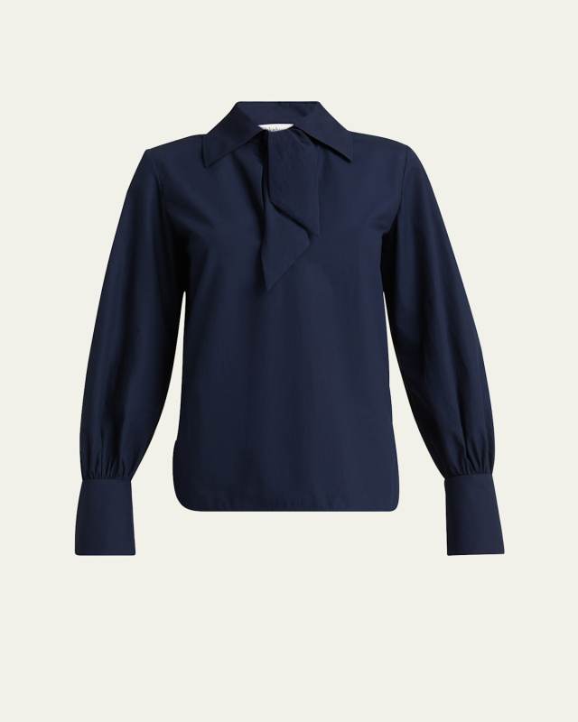 Neck-Tie Collared Cotton Top